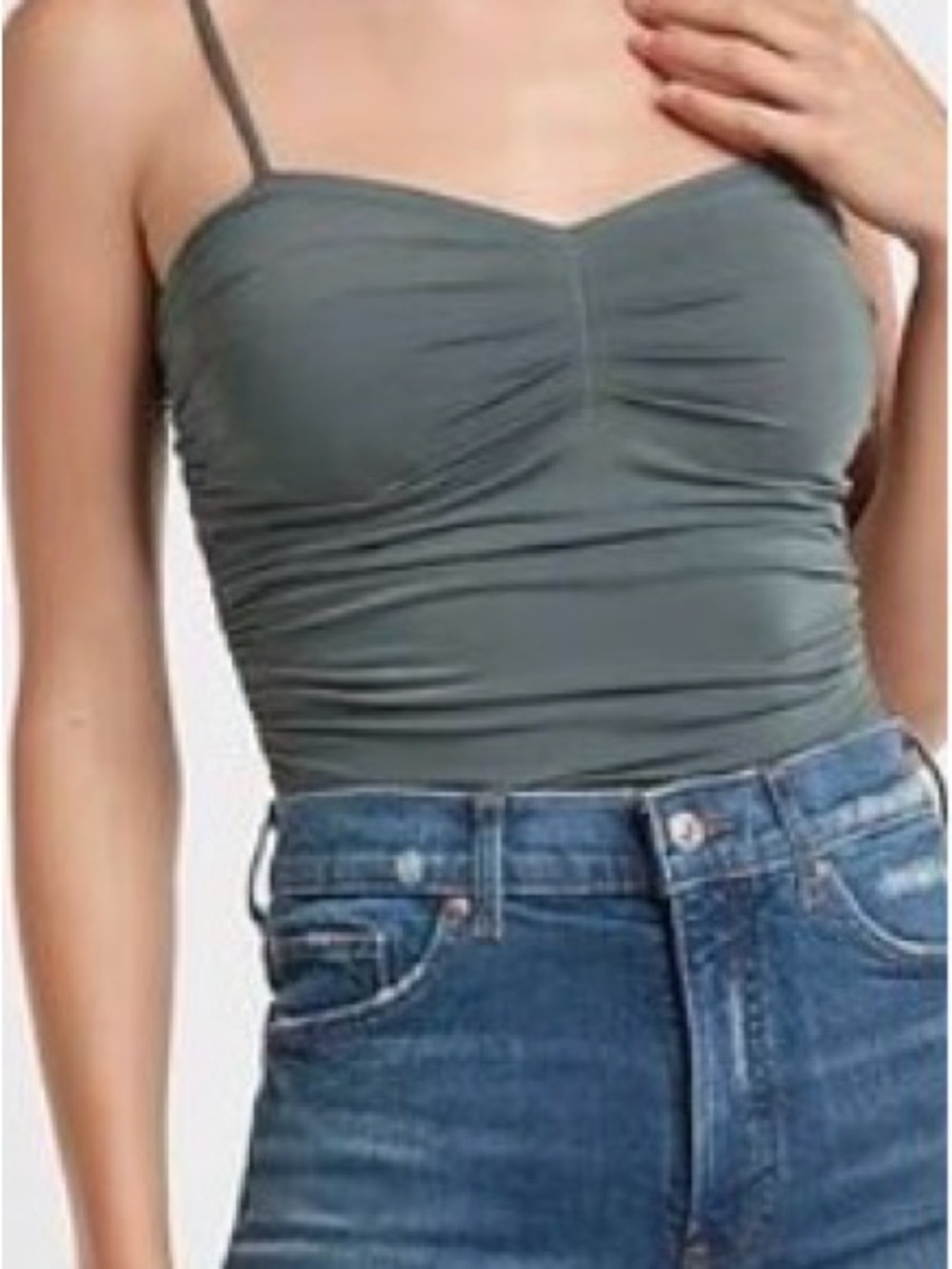 Express Ruched Tank Bodysuit in Teal Green